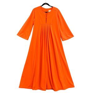 VTG 60s Miss Elaine Muu-Muu Maxi Dress M Orange Bell Sleeve Hippie Boho Mod 70s